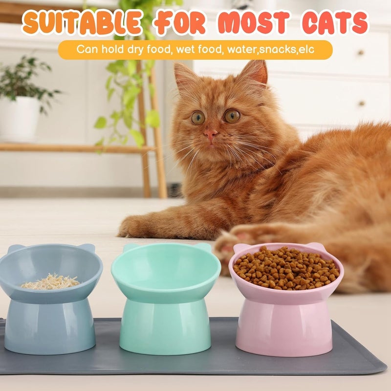 Hoemwarm 3 Pcs Elevated Cat Bowls 15° Raised Cat Bowl with Silicone Mat Whisker Friendly Anti Vomiting Cats Elevated Food and Water Bowls for Indoor Cats Kittens - Image 4